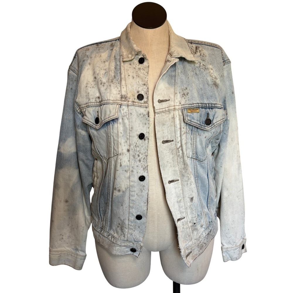 Vtg Distressed Acid Wash Paint Splatter‎ Light Wash Denim Jacket Size Medium